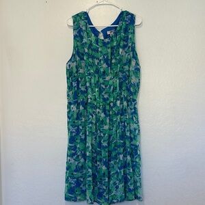 Cato women’s plus size 24 Green Blue Floral Midi Dress sleeveless scoop neck